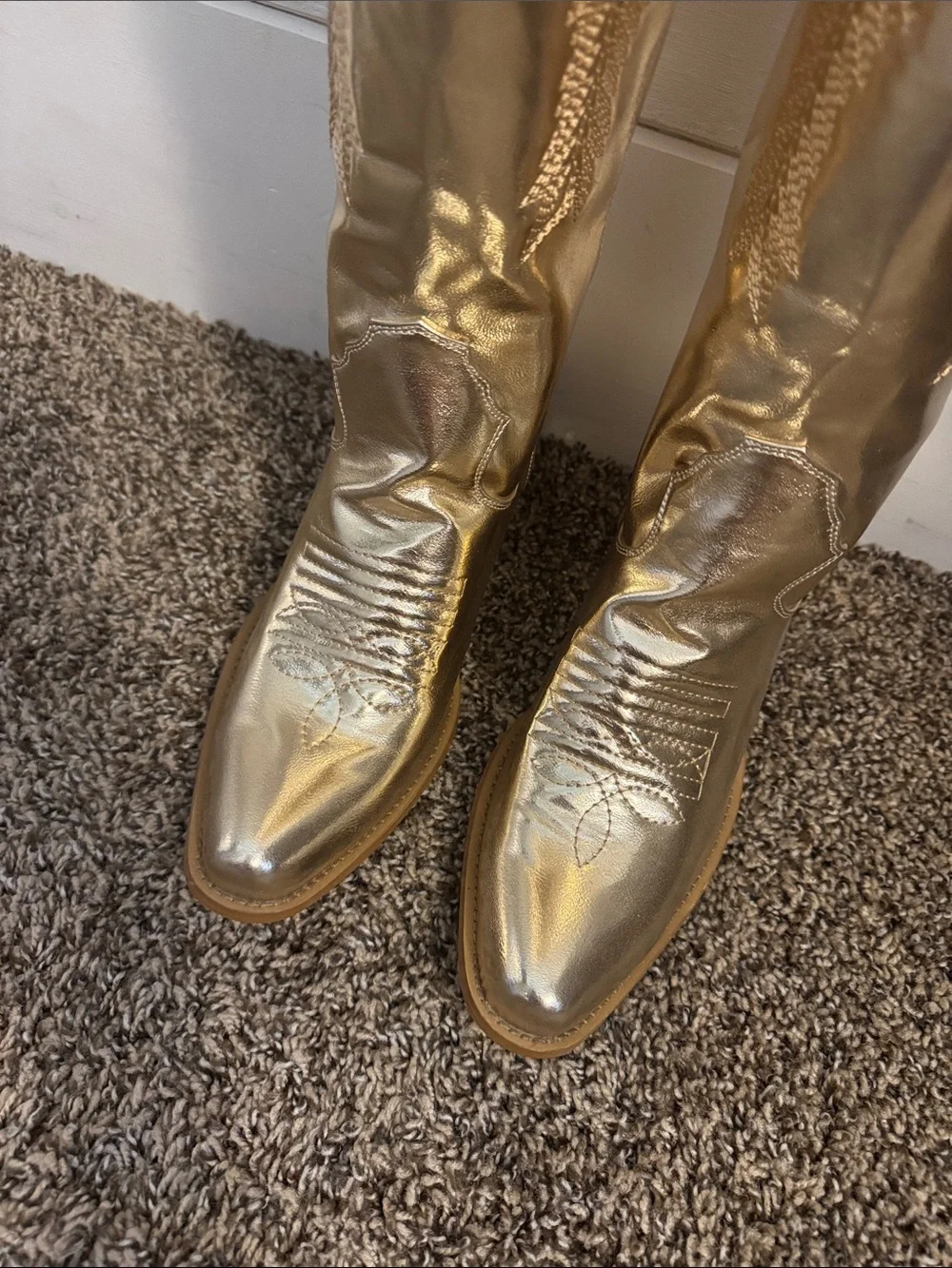 Metallic Gold Knee-High Western Boots